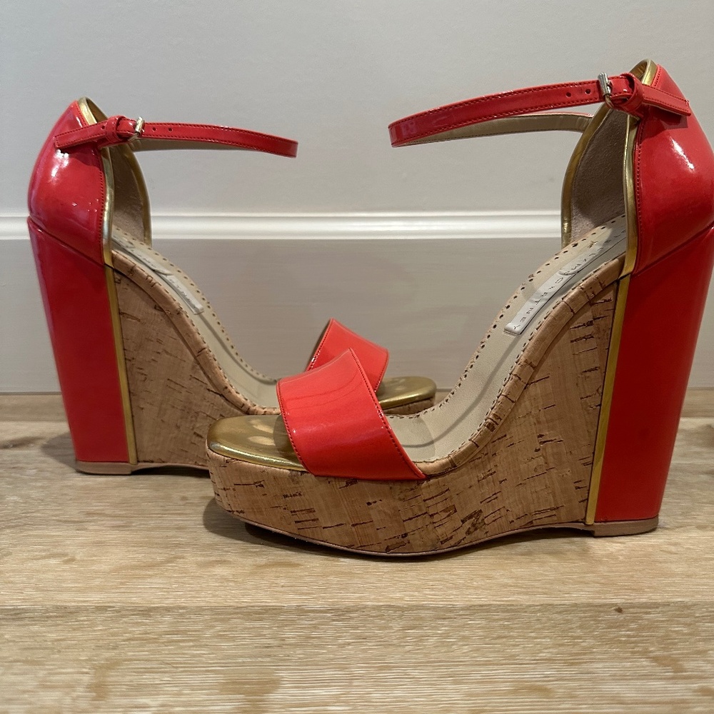 Stella McCartney Sandals Size 7 Coral with Cork Wedge Like New